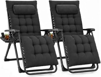 Zero Gravity Chair, Folding Patio Recliner with Cup Holder Trays - Black | NEWBULIG