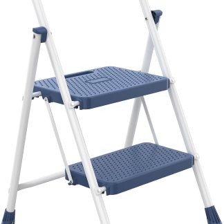 Two Step Ladder, Foldable Step Stool with Safety Lock - Blue | NEWBULIG