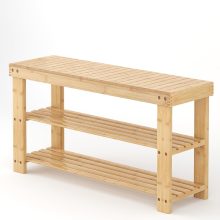 Shoe Rack Bench, 3-Tier Bamboo Shoe Organizer, Wooden Entryway Storage Bench, 286 lb Load Capacity, 11.2×27.6×17.9 Inches, for Entryway Bathroom Bedroom Balcony, Black - view 1 of 6 | NEWBULIG