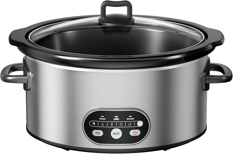Slow Cooker 6 Quart, Large Slow Cooker, Ceramic Nonstick Coating, 3 Adjustable Temp Multi Cookers with Dishwasher Safe Stoneware Pot & Tempered Glass Lid, 35in Tangle Free Cord Wrap, Black - view 1 of 6 | NEWBULIG