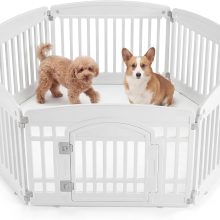 Dog Playpen 4-Panel, 24IN Puppy Playpen, Stable Dog Play Pen Indoors/Outdoor with Secure Locking Door, Plastic Pet Fence for Small & Medium Dogs - view 1 of 6 | NEWBULIG