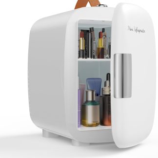 Mini Fridge for Bedroom, Office & Car, Portable 4L/4.23QT Mini Refrigerator for Skincare with Handle, Ultra-Quiet Energy-Saving Compact Cooler, 12V AC/DC - Pearl | NEWBULIG