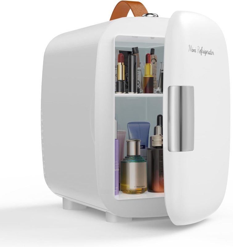 Mini Fridge for Bedroom, Office & Car, Portable 4L/4.23QT Mini Refrigerator for Skincare with Handle, Ultra-Quiet Energy-Saving Compact Cooler, 12V AC/DC - view 1 of 6 | NEWBULIG