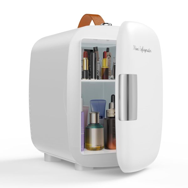 NEWBULIG Mini Fridge for Bedroom, Office & Car, Portable 4L/4.23QT Mini Refrigerator for Skincare with Handle, Ultra-Quiet Energy-Saving Compact Cooler, 12V AC/DC