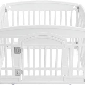 Dog Playpen 4-Panel, 24IN Puppy Playpen, Stable Dog Play Pen Indoors/Outdoor with Secure Locking Door, Plastic Pet Fence for Small & Medium Dogs - Cream White | NEWBULIG