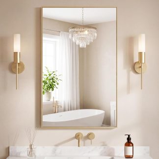 30×36 Inch Wall Mirror, Bathroom Mirror for Over Sink, Black - Gold-right Angle | NEWBULIG