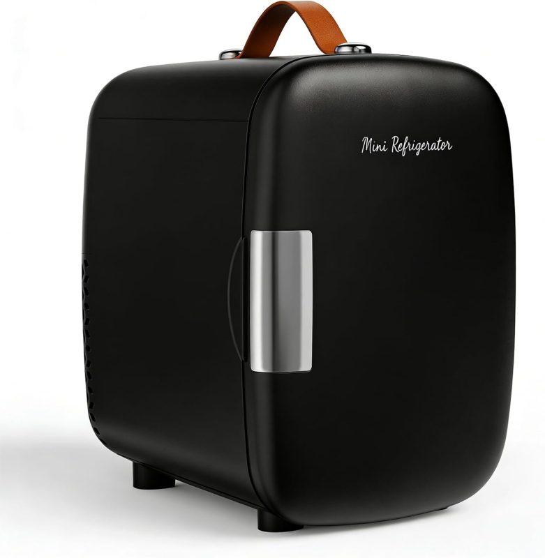 Mini Fridge for Bedroom, Office & Car, Portable 4L/4.23QT Mini Refrigerator for Skincare with Handle, Ultra-Quiet Energy-Saving Compact Cooler, 12V AC/DC - view 1 of 6 | NEWBULIG