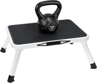 Foldable Step Stool, 330lbs Reinforced Sturdy Metal - Black+white | NEWBULIG