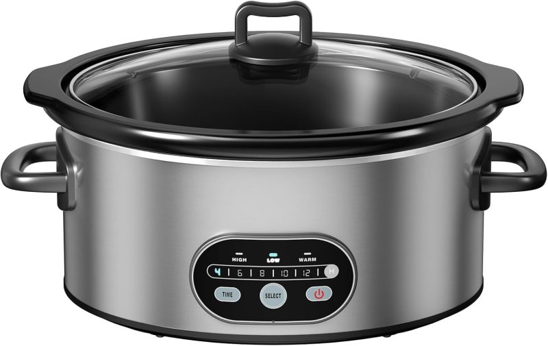 Slow Cooker 6 Quart, Large Slow Cooker, Ceramic Nonstick Coating, 3 Adjustable Temp Multi Cookers with Dishwasher Safe Stoneware Pot & Tempered Glass Lid, 35in Tangle Free Cord Wrap, Black - view 1 of 6 | NEWBULIG