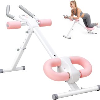 Ab Machine, Abs Workout Equipment for Home Gym, Adjustable Ab Trainer Machine for Stomach Workout, Foldable Abdominal Trainer - Pink | NEWBULIG
