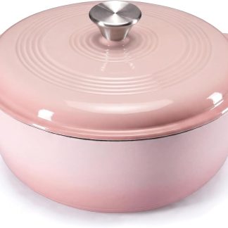 6 Quart Cast Iron Dutch Oven, Enamel Dutch Oven Pot with Lid Beige - Pink | NEWBULIG