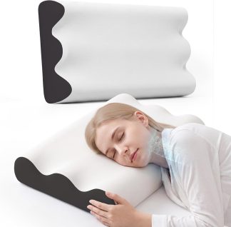 Contour Memory Foam Cervical Pillow with Neck Support - White & Grey | NEWBULIG