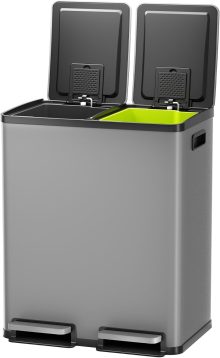 16 Gallon Dual Compartment Kitchen Trash Can, Stainless Steel, 60L - view 1 of 6 | NEWBULIG
