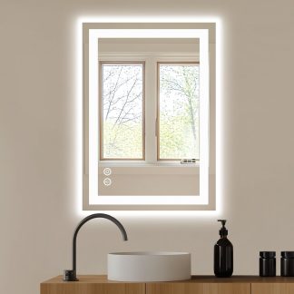 24 Inch LED Bathroom Mirror Round Vanity Mirror with Lights - White Rec-led | NEWBULIG