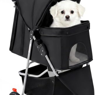 Foldable 3 Wheel Pet Stroller for Dogs and Cats - Black | NEWBULIG