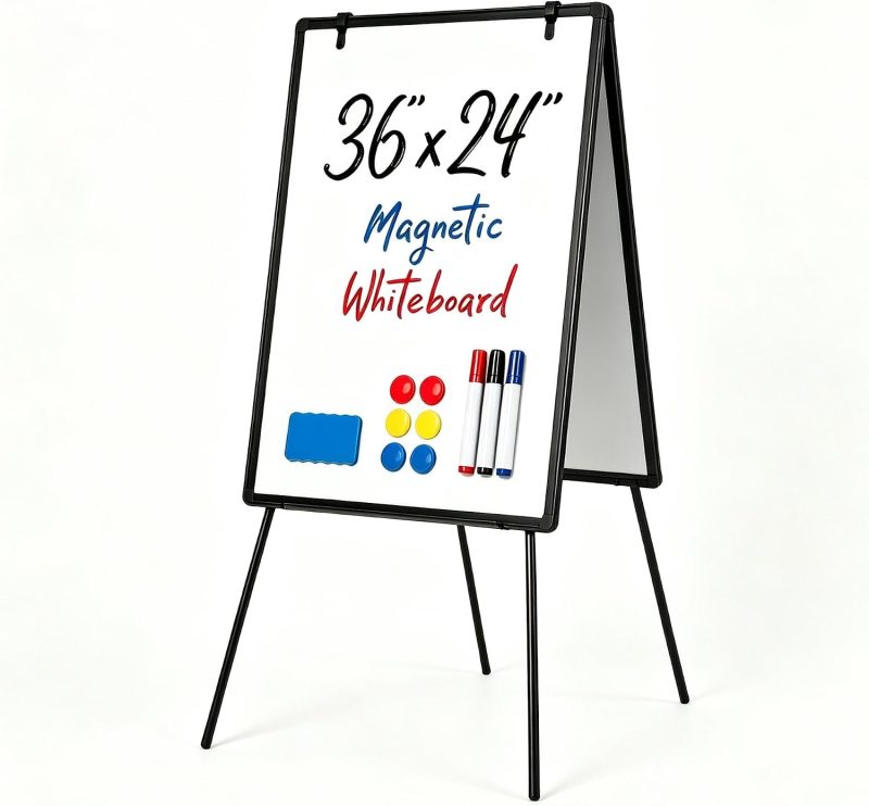 White Board, 36 x 24 Inch Magnetic Dry Erase Board for Wall with 1 Dry Eraser & 2 Multi-Color Markers & 4 Magnetic Pins, Silver Aluminum Frame for Office, Home, School, White - view 1 of 6 | NEWBULIG