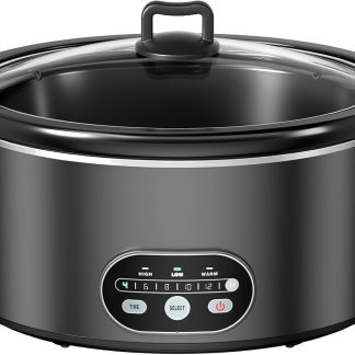 Slow Cooker 6 Quart, Large Slow Cooker, Ceramic Nonstick Coating, 3 Adjustable Temp Multi Cookers with Dishwasher Safe Stoneware Pot & Tempered Glass Lid, 35in Tangle Free Cord Wrap, Black - Black | NEWBULIG