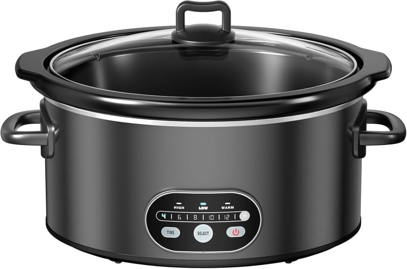 Slow Cooker 6 Quart, Large Slow Cooker, Ceramic Nonstick Coating, 3 Adjustable Temp Multi Cookers with Dishwasher Safe Stoneware Pot & Tempered Glass Lid, 35in Tangle Free Cord Wrap, Black - view 1 of 6 | NEWBULIG