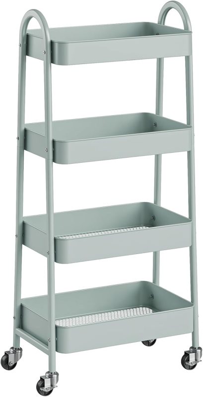 3-Tier Metal Rolling Cart with Lockable Wheels, Heavy Duty Mobile Utility Storage Shelf, Roller Book Snack Cart, Organization for Livingroom, Bathroom, Office, Pink - view 1 of 6 | NEWBULIG