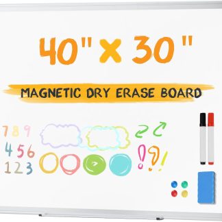 White Board, 36 x 24 Inch Magnetic Dry Erase Board for Wall with 1 Dry Eraser & 2 Multi-Color Markers & 4 Magnetic Pins, Silver Aluminum Frame for Office, Home, School, White - White | NEWBULIG