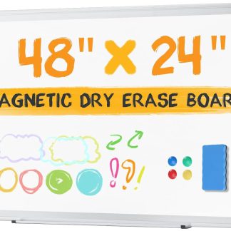 White Board, 36 x 24 Inch Magnetic Dry Erase Board for Wall with 1 Dry Eraser & 2 Multi-Color Markers & 4 Magnetic Pins, Silver Aluminum Frame for Office, Home, School, White - White | NEWBULIG