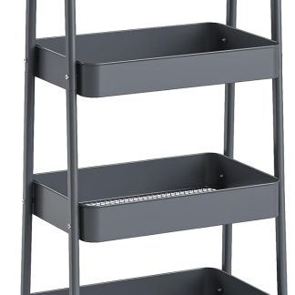3-Tier Metal Rolling Cart with Lockable Wheels, Heavy Duty Mobile Utility Storage Shelf, Roller Book Snack Cart, Organization for Livingroom, Bathroom, Office, Pink - Gray | NEWBULIG