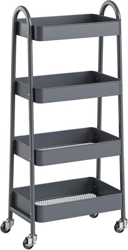 3-Tier Metal Rolling Cart with Lockable Wheels, Heavy Duty Mobile Utility Storage Shelf, Roller Book Snack Cart, Organization for Livingroom, Bathroom, Office, Pink - view 1 of 6 | NEWBULIG