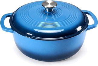 6 Quart Cast Iron Dutch Oven, Enamel Dutch Oven Pot with Lid Beige - Blue | NEWBULIG