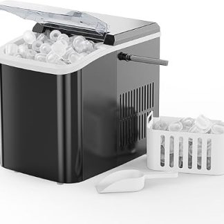 NEWBULIG Ice Makers Countertop with Handle, Portable Ice Machine, 9 Bullet Ice Cubes in 6 Mins, 26lbs in 24Hrs, Auto-Cleaning, with Basket and Scoop, for Home, Kitchen, RV, Camping, Black