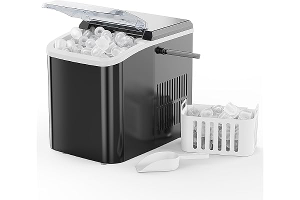 NEWBULIG Ice Makers Countertop with Handle, Portable Ice Machine, 9 Bullet Ice Cubes in 6 Mins, 26lbs in 24Hrs, Auto-Cleaning, with Basket and Scoop, for Home, Kitchen, RV, Camping, Black