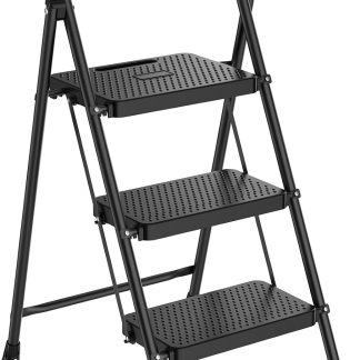 Two Step Ladder, Foldable Step Stool with Safety Lock - Black | NEWBULIG