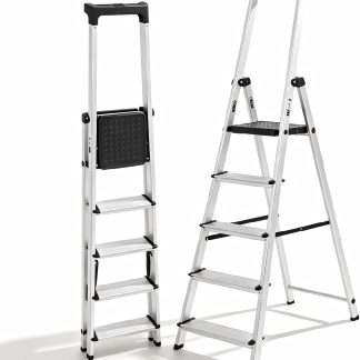 6 Step Ladder, 330lbs Capacity Folding Aluminum Step Stool - Silvery | NEWBULIG
