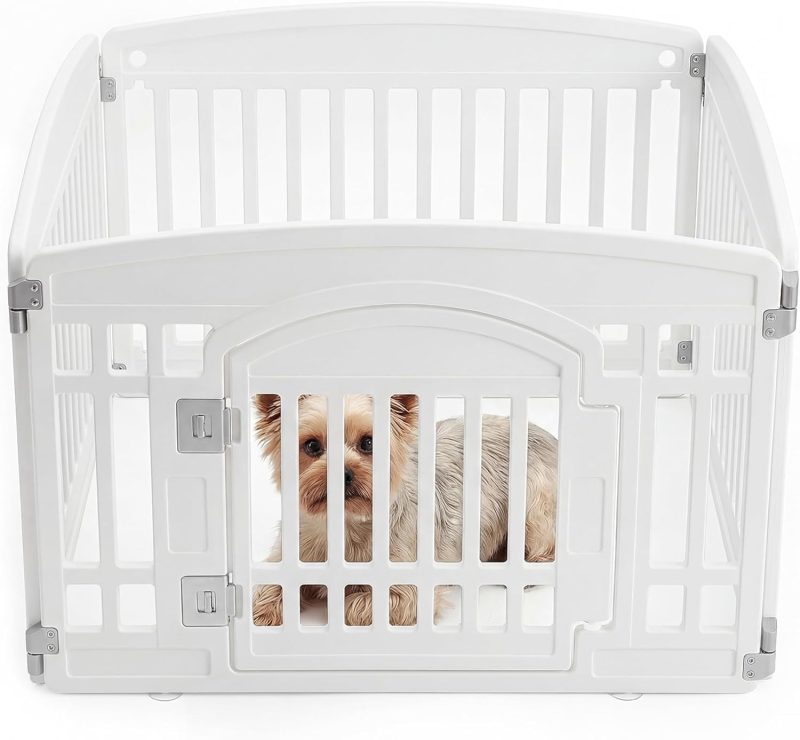 Dog Playpen 4-Panel, 24IN Puppy Playpen, Stable Dog Play Pen Indoors/Outdoor with Secure Locking Door, Plastic Pet Fence for Small & Medium Dogs - view 1 of 6 | NEWBULIG