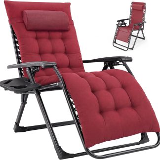 Zero Gravity Chair, Folding Patio Recliner with Cup Holder Trays - Red | NEWBULIG