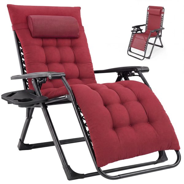 NEWBULIG Zero Gravity Chair, Folding Patio Recliner with Cup Holder Trays
