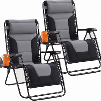 Zero Gravity Chairs Set of 2, Folding Lounge Recliner Chair - Matte Grey | NEWBULIG