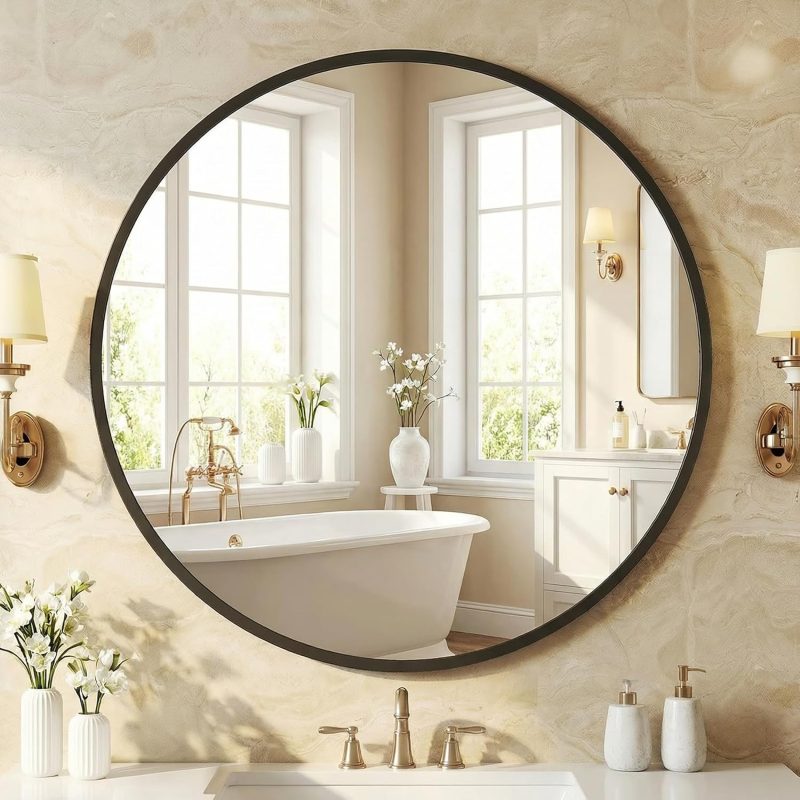 28-Inch Round Wall Mirror, Bathroom Wall Circle Mirror - view 1 of 6 | NEWBULIG
