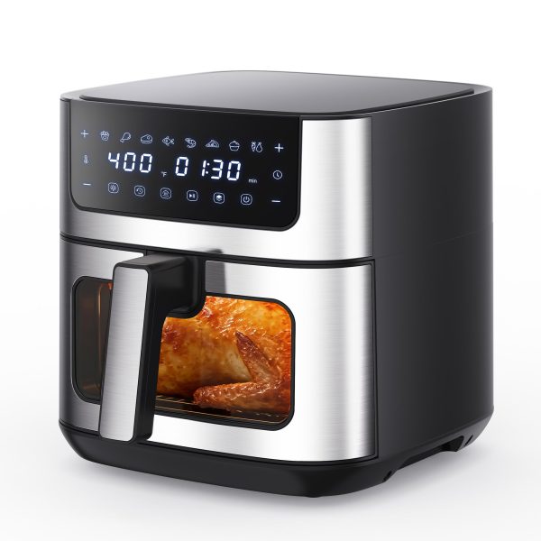 NEWBULIG Air Fryer 6.34QT Airfryer with Visible Window 400F Fast Heating Stainless Steel Air Fryers Oven with Nonstick and Dishwasher-Safe Basket 8-in-1 Cooking Preset with Timer Auto-Off
