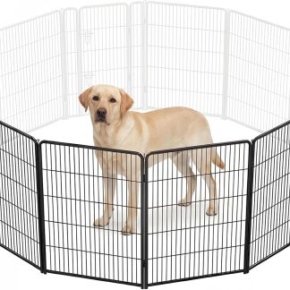 Dog Playpen Indoor 8 Panels 24 Inch, Metal Outdoor Dog Fence Pen - Black | NEWBULIG
