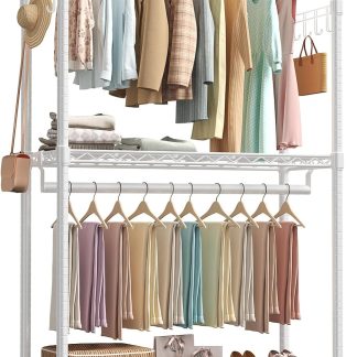 Heavy Duty Garment Rack with Wheels, 3-Tier Clothing Rack White - Metal White | NEWBULIG