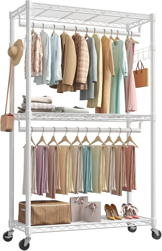 Heavy Duty Garment Rack with Wheels, 3-Tier Clothing Rack White - view 1 of 6 | NEWBULIG