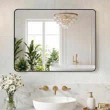 30 x 36 Inch Gold Rectangle Bathroom Mirror for Wall, Modern Wall Mirror with Metal Frame, Tempered Glass, Vanity Mirror for Over Sink, Entryway, Living Room, Anti-Rust, Horizontal or Vertical - view 1 of 6 | NEWBULIG