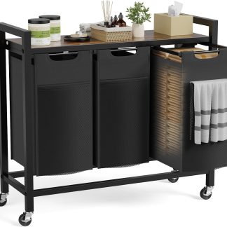 Laundry Hamper with Lid, 29 Gallon (110L) Wicker Clothes Basket, Double Woven Clothes Basket Organizer for Bedroom, Bathroom & Laundry Room, Grey - Rustic Brown and Black | NEWBULIG