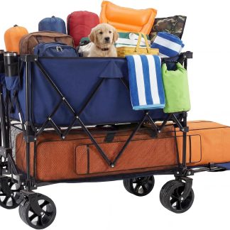 Double Decker Foldable Wagon Cart Heavy Duty, 440lbs, Blue - Navy | NEWBULIG