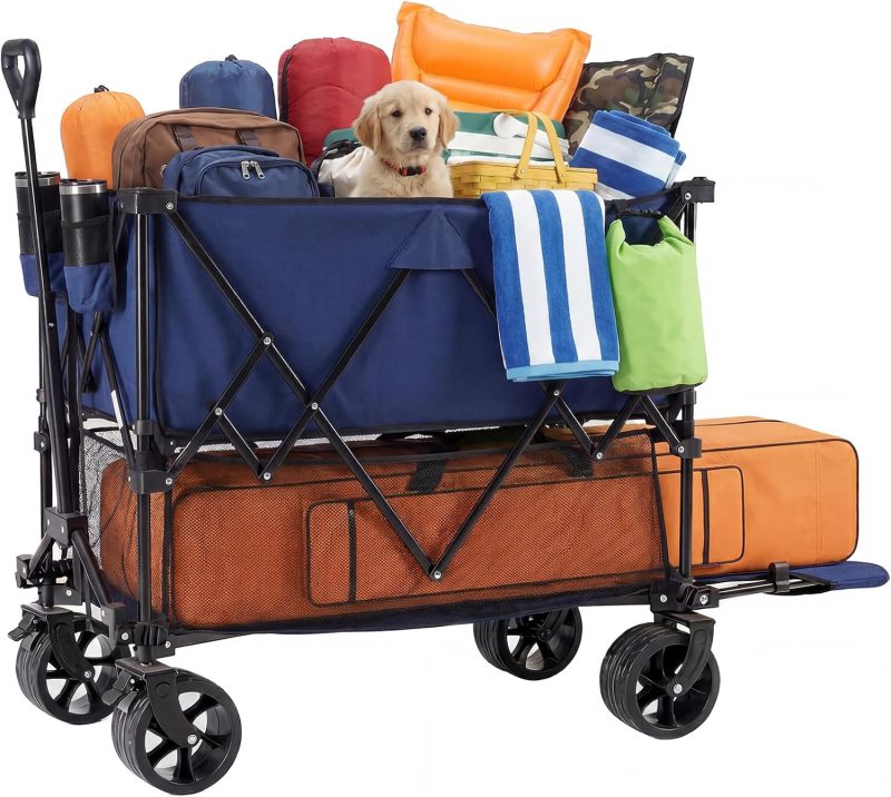 Double Decker Foldable Wagon Cart Heavy Duty, 440lbs, Blue - view 1 of 6 | NEWBULIG