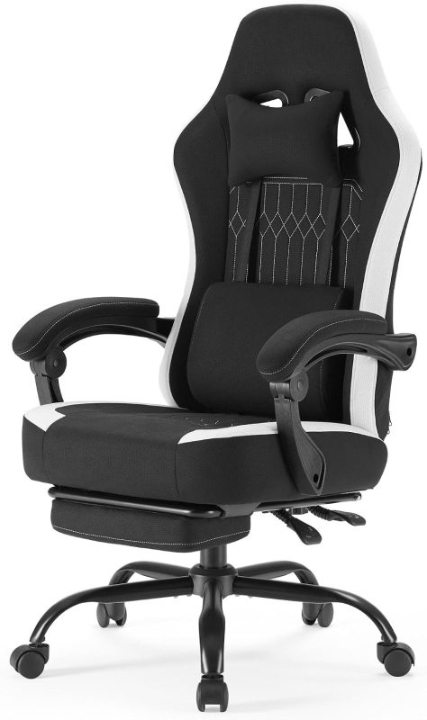 Computer Gaming Desk Chair, Big Tall Ergonomic Lumbar Support with Flip-up Armrest and 360 Degree Swivel Wheels, PU Leather Height Adjustable, for Home and Office, Grey - view 1 of 6 | NEWBULIG