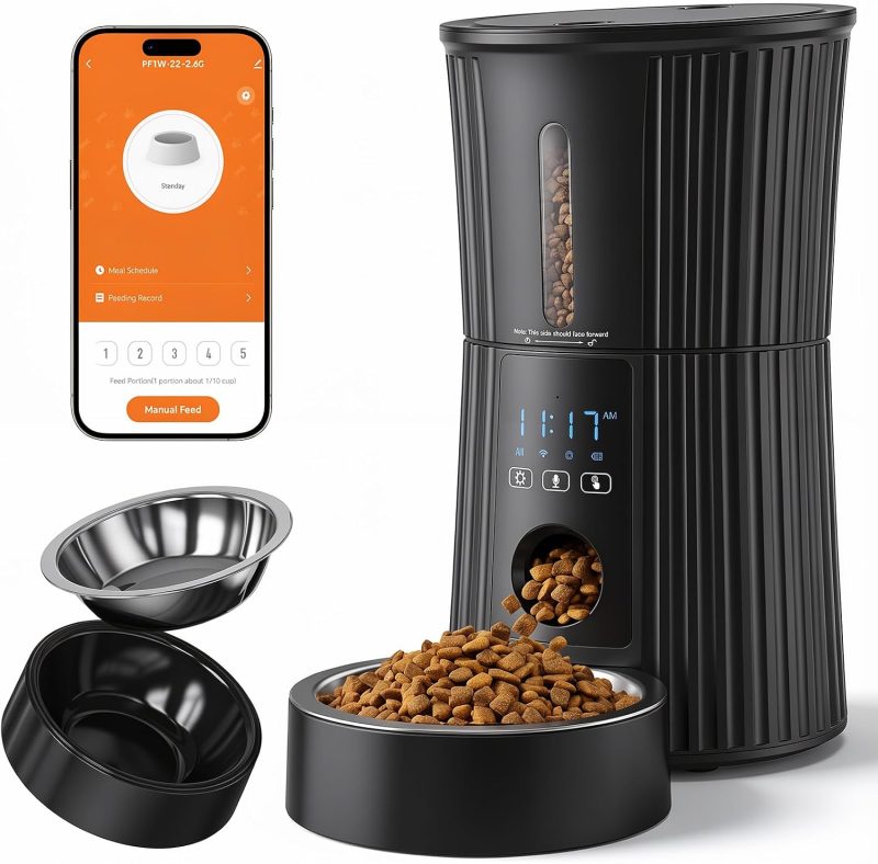 Automatic Cat Feeder with APP 4L Small Dog Food Dispenser, Black - view 1 of 6 | NEWBULIG