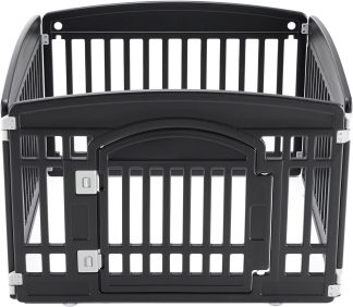 Dog Playpen 4-Panel, 24IN Puppy Playpen, Stable Dog Play Pen Indoors/Outdoor with Secure Locking Door, Plastic Pet Fence for Small & Medium Dogs - Pure Black | NEWBULIG