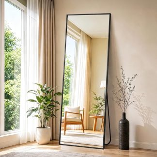 64×21 Inch Full Length Mirror, Full Body Standing Mirror, Black - Black Rect | NEWBULIG