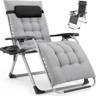 Zero Gravity Chair, Folding Patio Recliner with Cup Holder Trays - Classic Grey | NEWBULIG